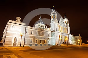 Almudena cathedral in night. Madrid, Spain