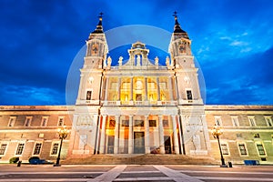 Almudena Cathedral twilight , Madrid in Spain