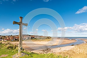 Alnmouth beach with wooden cross