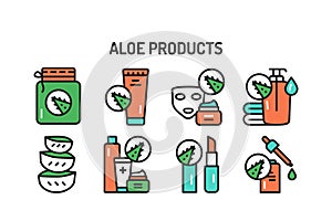 Aloe color line icons set. Vector illustration. Outline pictograms for web page, mobile app, promo
