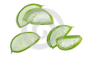 Aloe leaves, cut, isolated on a white background