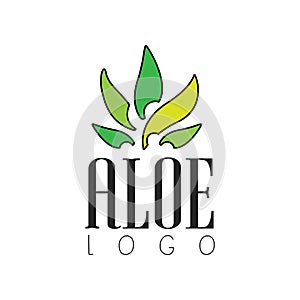 Aloe logo, natural product badge, organic cosmetics and health care label vector Illustration on a white background