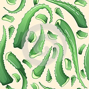 Aloe vera colorful seamless pattern on begie background