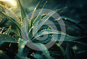 Aloe Vera in farm garden natural background sun light bokeh