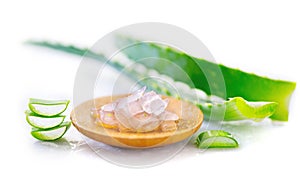 Aloe Vera gel closeup. Sliced Aloevera natural organic renewal cosmetics, alternative medicine. Organic skincare concept