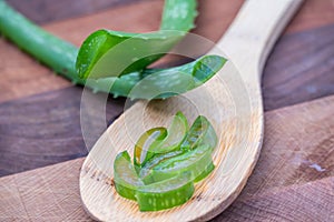 Aloe Vera leaves crisscrossing with aloe gel