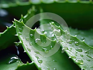 Aloe vera leaves with water droplets on them