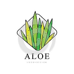 Aloe Vera logo design, green natural product badge, organic cosmetics label vector Illustration on a white background