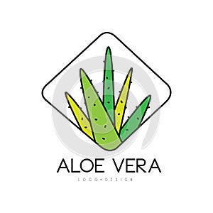 Aloe Vera logo design, natural product badge, beauty and cosmetics green label vector Illustration on a white background