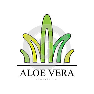 Aloe Vera logo design, natural product badge, organic cosmetics and health care green label vector Illustration on a