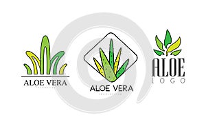 Aloe Vera Logo Templates Design Set, Organic Products, Cosmetics, Spa, Beauty Salon Badge Vector Illustration