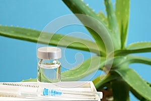 Aloe Vera plant, herbal medicine for skin treatment and use in spa for skin care in bottle. Herb in nature