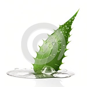 Aloe vera sliced with gel dripping isolated on white background.