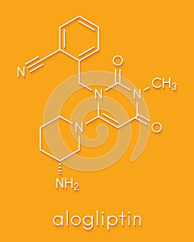 Alogliptin diabetes drug molecule. Belongs to dipeptidyl peptidase 4 DPP-4 or gliptin class of antidiabetic medicines. Skeletal. photo