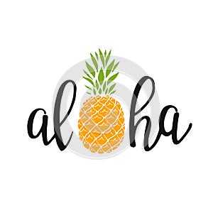 Aloha - hand written lettering. Text isolated on white background with design elements. Summer typography for photo overlays, t- photo