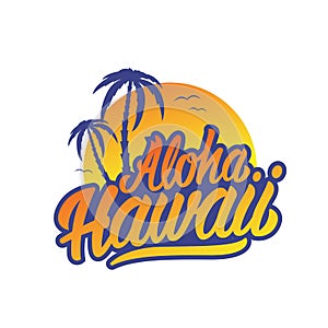 Aloha Hawaii Lettering. Holiday Inscription. Vector Illustration