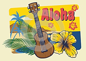 Aloha hawaii ukulele in vintage style