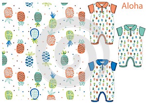 Aloha summer pineapple illustrated pattern for baby apparels