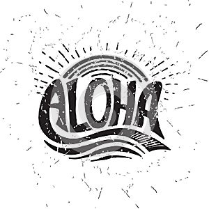 Aloha surfing lettering. Vector calligraphy illustration