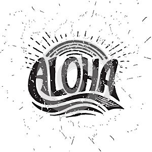 Aloha surfing lettering. Vector calligraphy illustration photo