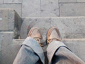 Alon Sitting on Beautiful and attractive stone  wall of ancient palace