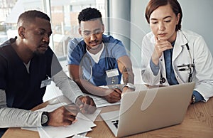 Alone we can do so little, together we can do so much. Shot a group of doctors discussing work matters in the office at