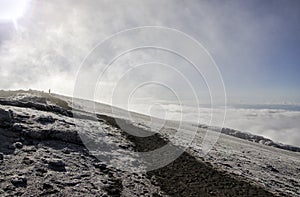 Alone Climber on the peak Uhuru of Kilimanjaro