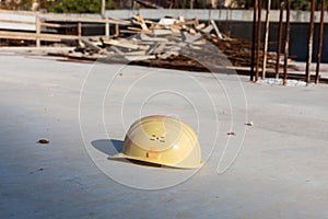 Alone forgotten old dirty construction helmet