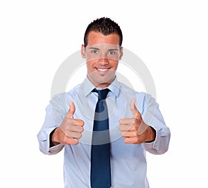 Alone guy with two thumbs gesture