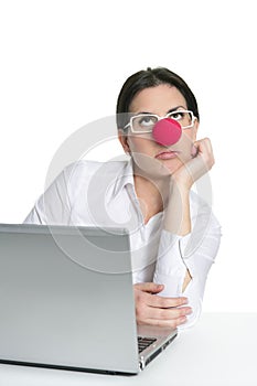 Alone office woman laptop clown nose