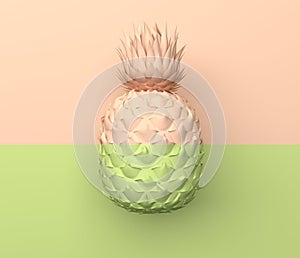 Alone pineapple is divided in half horizontally light green and beige color. Illustration in pastel colors. Tropical exotic fruit