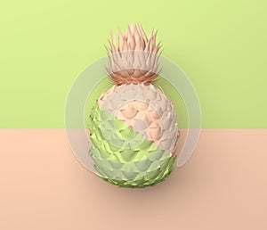 Alone pineapple is divided in half horizontally light green and beige color. Illustration in pastel colors. Tropical exotic fruit