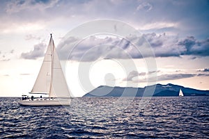 Alone sailing ship yacht
