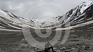 Alone in snow mountain range in northern of India