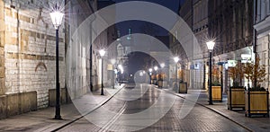 Alone street in twilight morning time