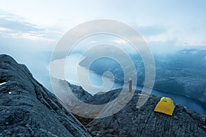 Alone tent on Trolltunga rock