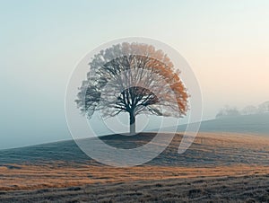 Alone tree on hill in different season, minimalistic photograph
