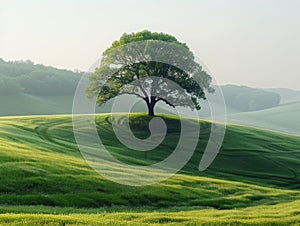 Alone tree on hill in different season, minimalistic photograph