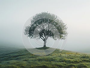 Alone tree on hill in different season, minimalistic photograph