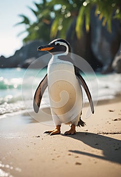 Alone Among Waves: A Gentoo Penguin's Sojourn on a Beach