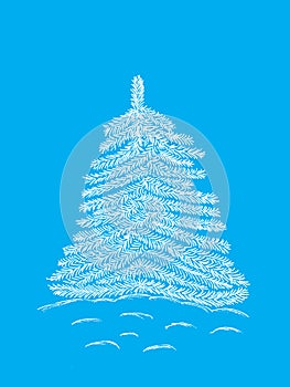 Alone white beatifull crismas tree in light-blue background