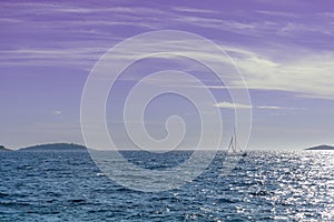 Alone white sail on the Adriatic sea