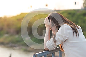 Young woman feel sad, loneliness, depression concept photo