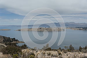 Along the road from San Pedro de Tiquina to Copacabana on the Titicaca lake, the largest highaltitude lake in the world 3808m