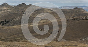 Along the road from San Pedro de Tiquina to Copacabana on the Titicaca lake, the largest highaltitude lake in the world 3808m