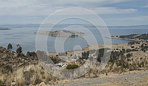 Along the road from San Pedro de Tiquina to Copacabana on the Titicaca lake, the largest highaltitude lake in the world 3808m photo