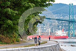 Along the seawall in Stanley Park, downtown Vancouver