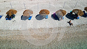 Alonissos, Greece - July 2022: Aerial view of Agios Dimitrios Beach in Alonissos, Greece