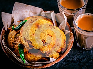 Aloo bonda snack or street food from india photo