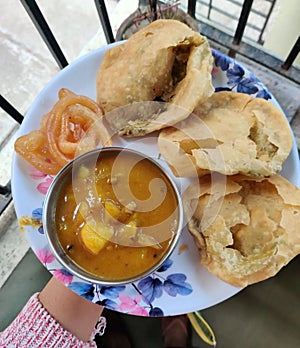 Aloo or potatoes mutter curry with Roti, Indian Food